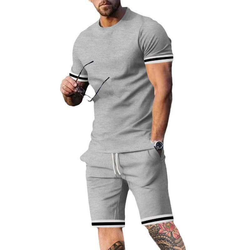Herren nan athletisches Freizeit-Set aus Baumwoll-Feinjersey mit Kontrastbündchen und Kordelbund-Kurzhose EB