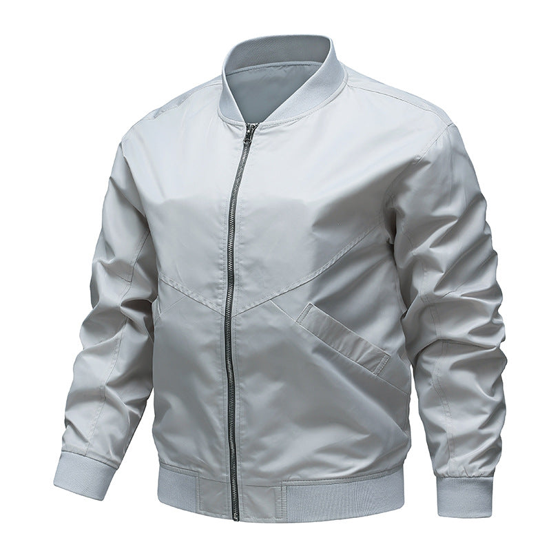 Men's  minimalist nylon flight bomber jacket with angled welt pockets and funnel rib collar EB
