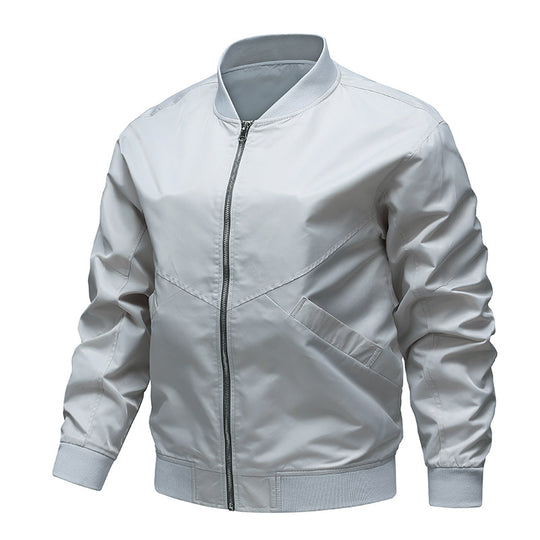 Men's  minimalist nylon flight bomber jacket with angled welt pockets and funnel rib collar EB