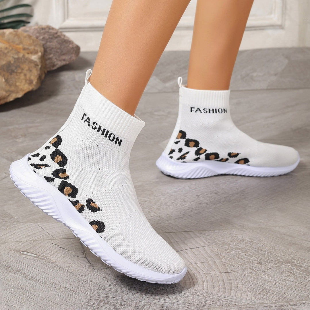 Damen modische Sockensneaker mit animalischem Muster und elastischem Obermaterial EB
