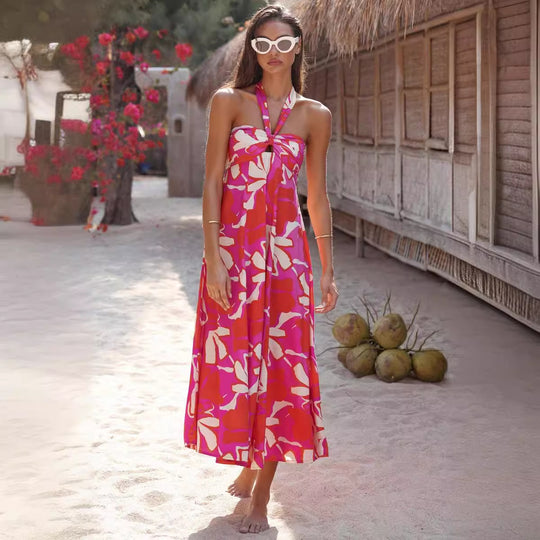 Damen Maxikleid mit floralem Bandeau-Design und elegantem Schwingrock EB