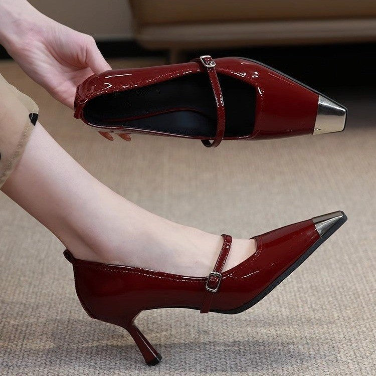 Damen elegante Slingback-Pumps mit spitzem Zehenbereich und glitzerndem Obermaterial EB