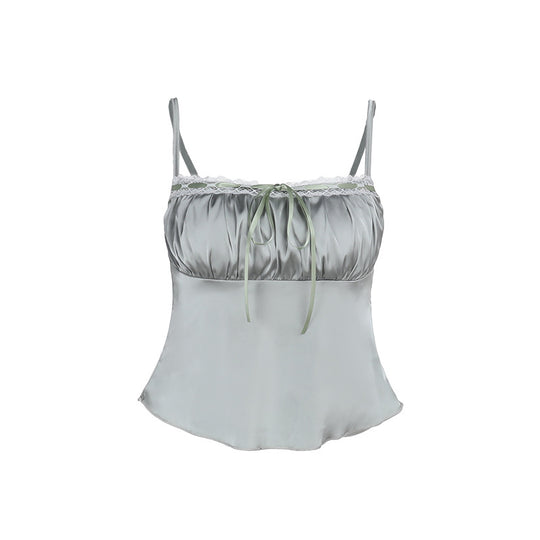 Damen elegantes Satin-Cami-Top mit Spitze und verstellbaren Trägern EB
