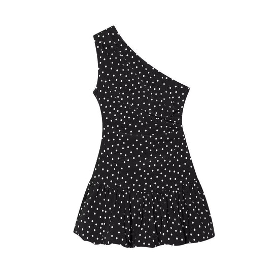 Damen Polka-Dots Minikleid mit asymmetrischem Ausschnitt EB