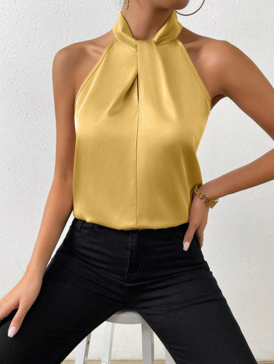 EB | Damen Knoten Hals Stil Top Seide