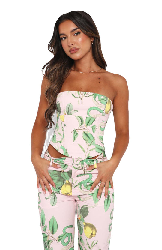 Damen Bustier-Top mit floralem Design und figurbetontem Schnitt EB