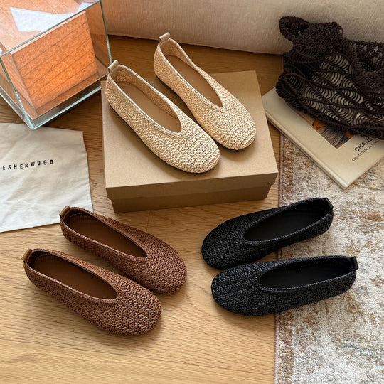 Damen Komfortable Slip-On Ballerinas mit modischem Flechtmuster EB