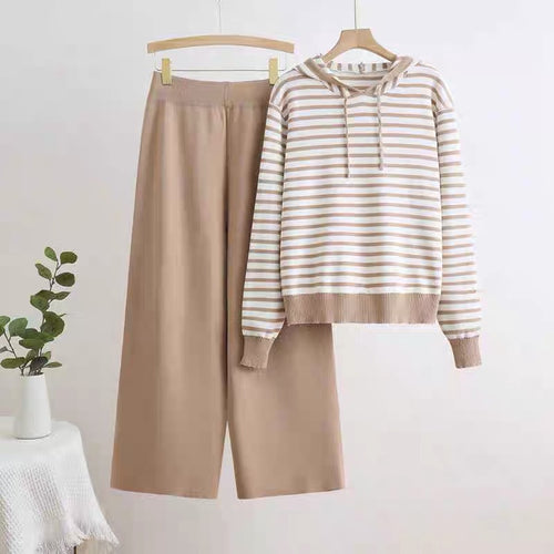 Damen gestreiftes Freizeitset mit Kapuze und weitem Schnitt EB