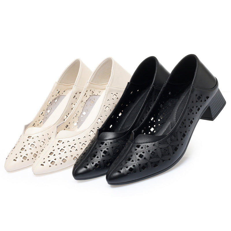 Damen Ballerinas mit elegantem Lochdesign und bequemem Blockabsatz EB