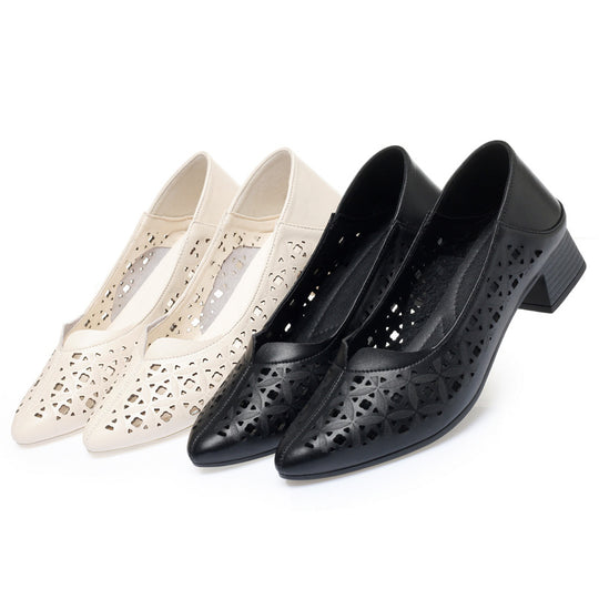 Damen Ballerinas mit elegantem Lochdesign und bequemem Blockabsatz EB