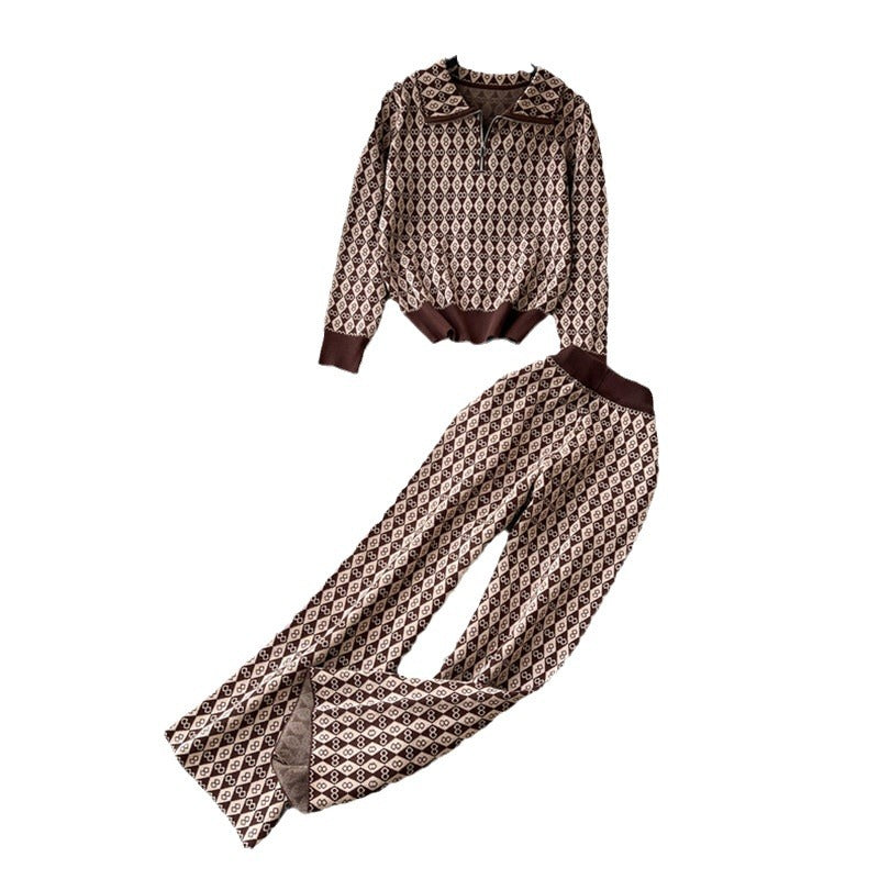 Damen modisches Lounge-Set mit glänzendem Muster und elastischem Bund EB