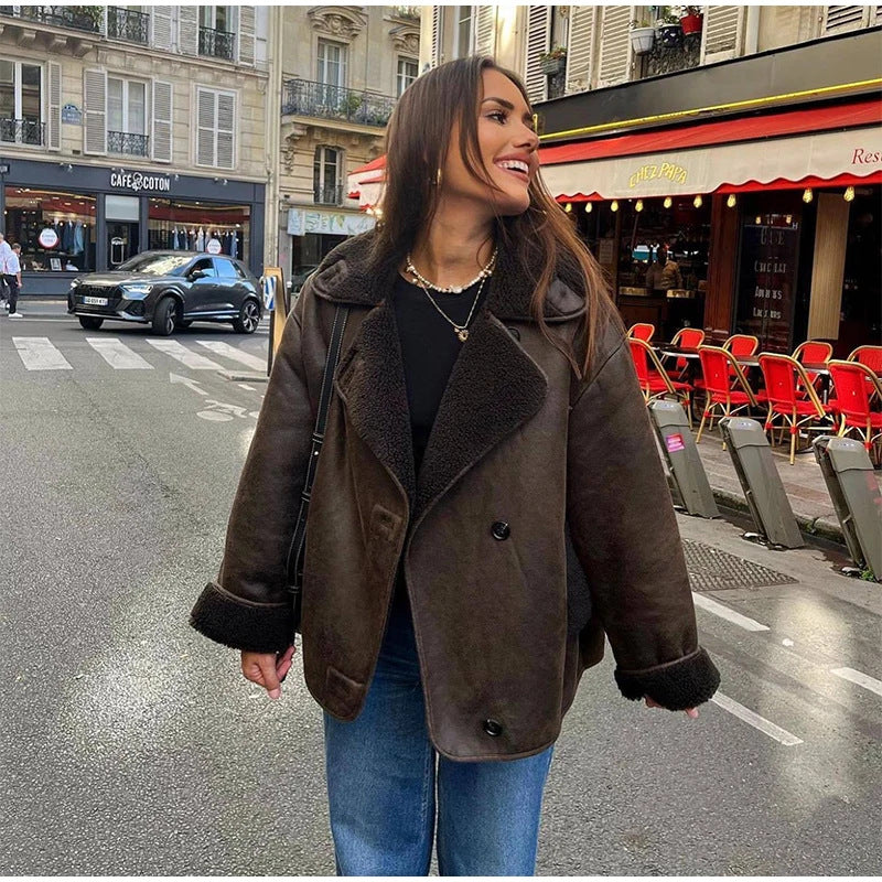 Damen Kunstlederjacke mit Teddyfutter EB