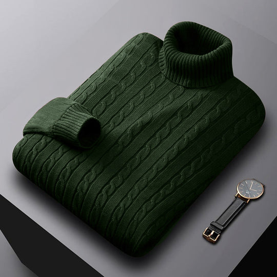 Herren nan grob gestrickter Rollkragenpullover mit Zopfmuster und wärmender Strickstruktur EB