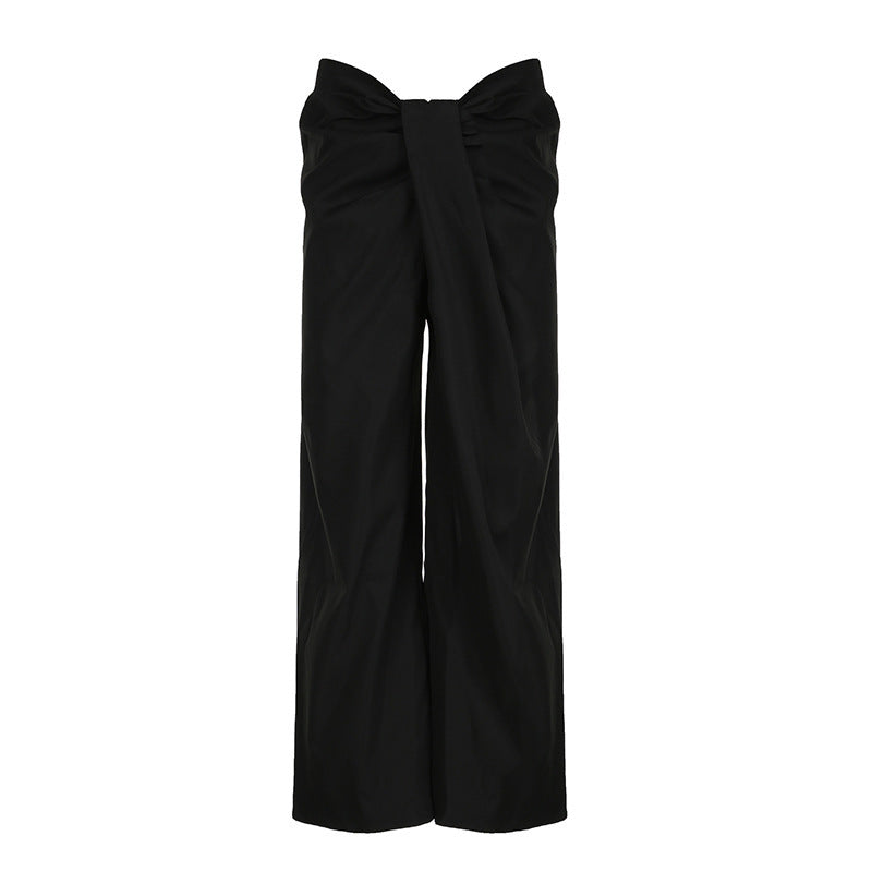 Damen Elegante High-Waist Palazzo-Hose mit Falten EB