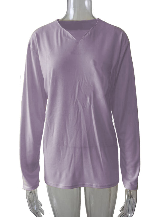 Damen nan legeres Langarmshirt mit V-Notch-Ausschnitt, Brusttasche und lockerer Oversize-Passform EB