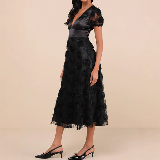 Damen Elegantes Maxikleid mit floralem Spitzenbesatz EB