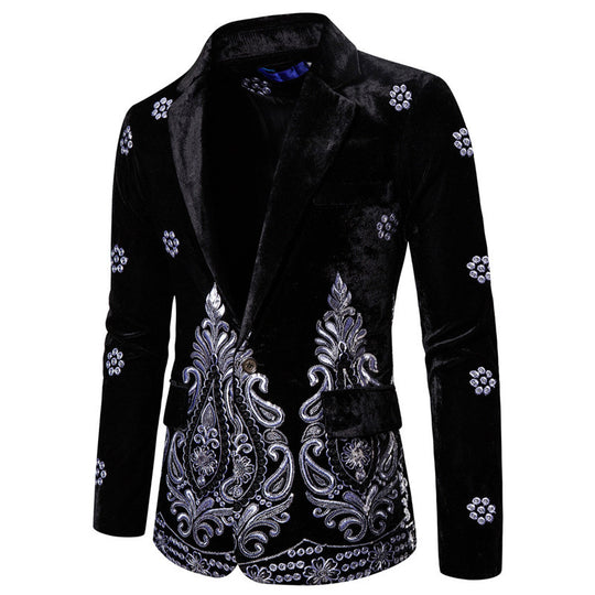 Herren eleganter Samtblazer mit opulenter Stickerei EB