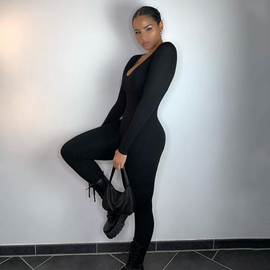 Damen Langarm Bodycon Jumpsuit EB