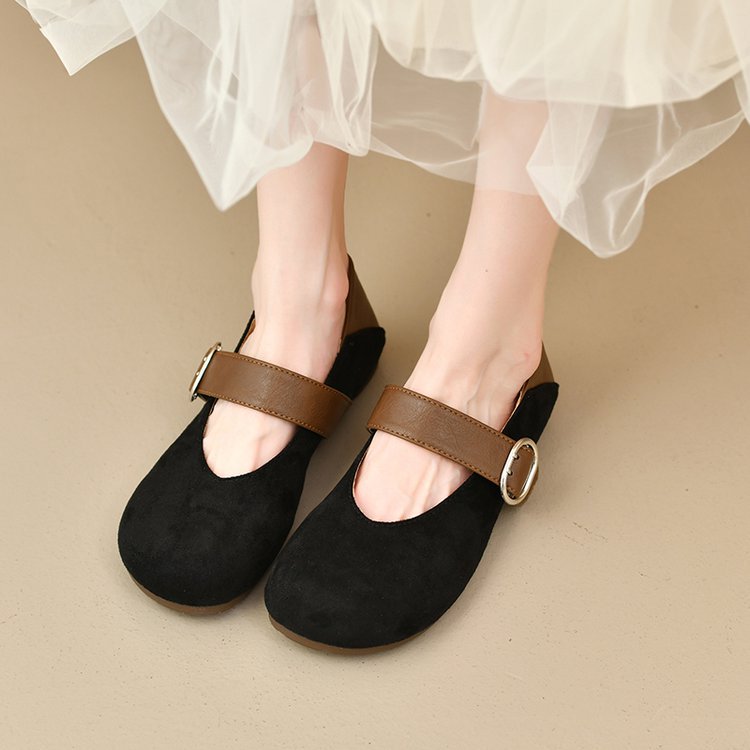 Damen bequeme Mary Jane Ballerinas mit dekorativem Riemen EB