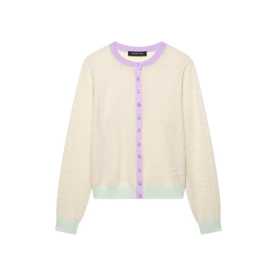 Damen Strickjacke mit zartem Muster und farblich abgesetzten Details EB