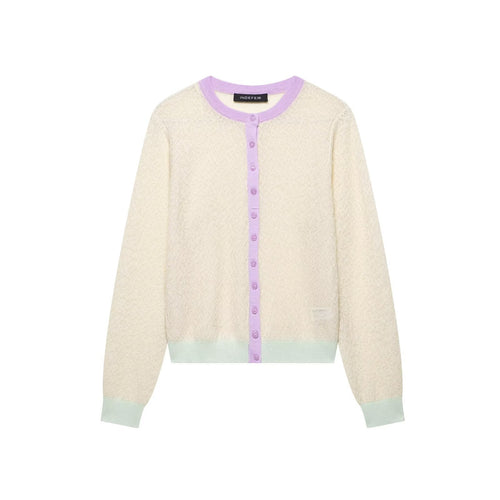 Damen Strickjacke mit zartem Muster und farblich abgesetzten Details EB
