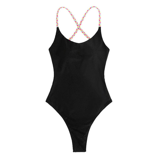 Damen Hochgeschnittener Einteiler Badeanzug mit elegantem geflochtenem Trägerdesign EB
