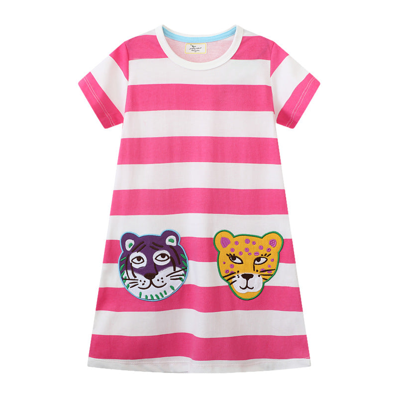 Mädchen gestreiftes T-Shirt-Kleid mit tierischen Applikationen EB