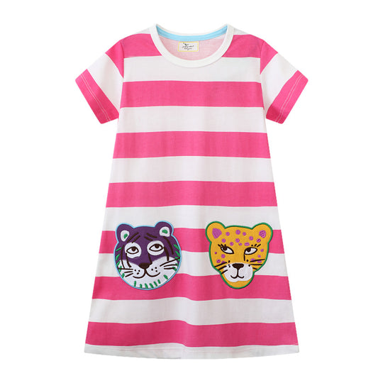 Mädchen gestreiftes T-Shirt-Kleid mit tierischen Applikationen EB