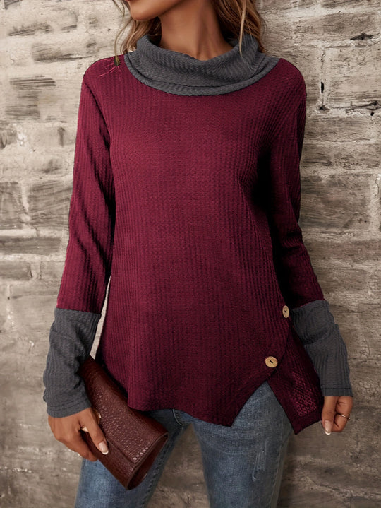 Damen Langarmshirt mit weitem Kragen und strukturiertem Obermaterial EB