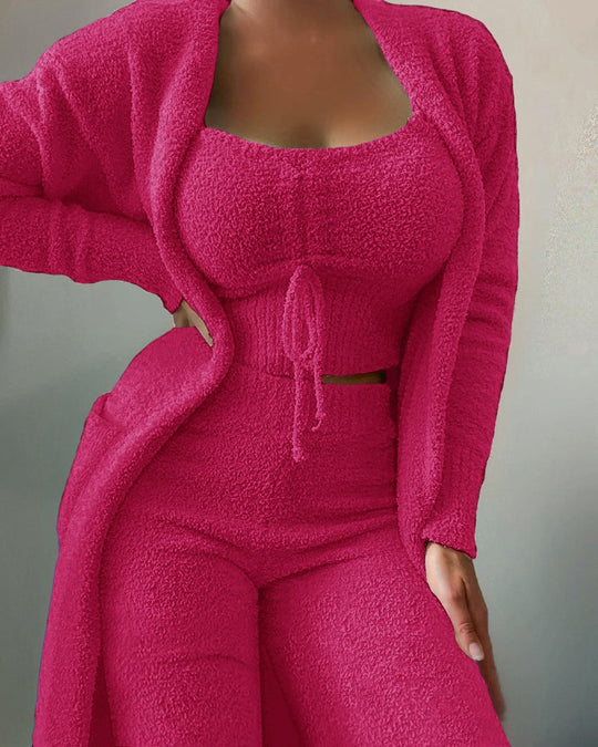 Damen warmer und bequemer Lounge-Anzug mit Oversized-Jacke und lockerem Top EB