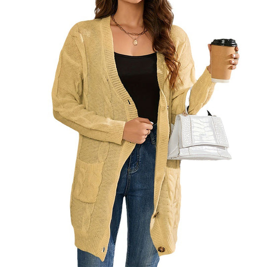 Damen Strickjacke mit großem Zopfmuster und praktischen Taschen EB