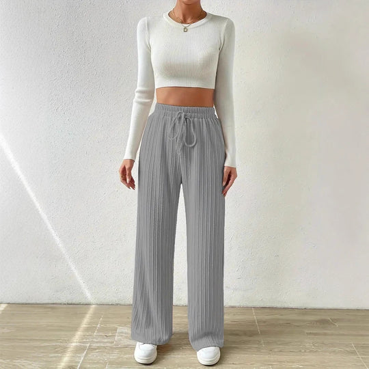 Damen weite Komfort-Hose mit elastischem Bund und Streifenmuster EB