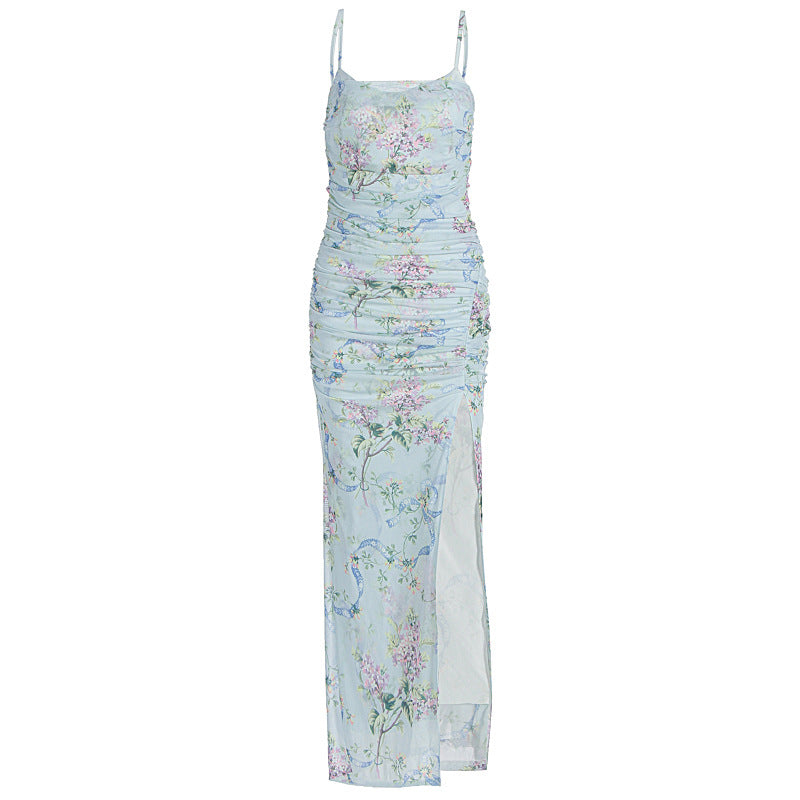 Damen Maxikleid mit floralen Mustern und Seitenschlitz EB