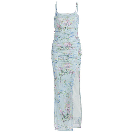 Damen Maxikleid mit floralen Mustern und Seitenschlitz EB
