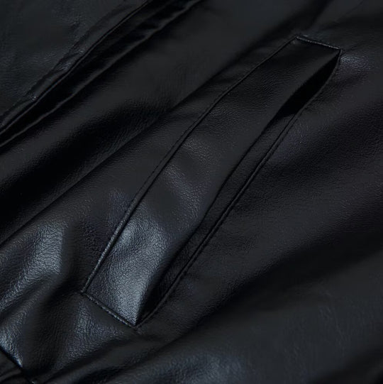 Damen Kunstlederjacke mit modischem Stehkragen und praktischen Taschen EB