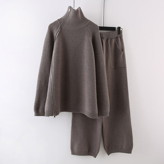 Damen Strickensemble mit Rollkragen und Reißverschluss EB