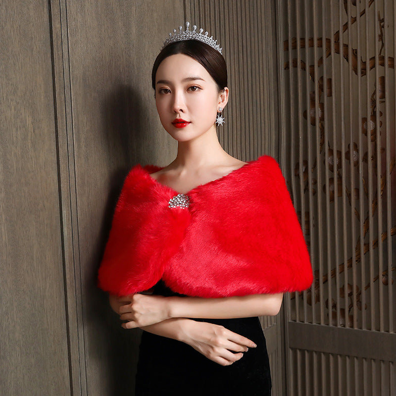 Damen eleganter und luxuriöser Umhang aus Kunstpelz EB