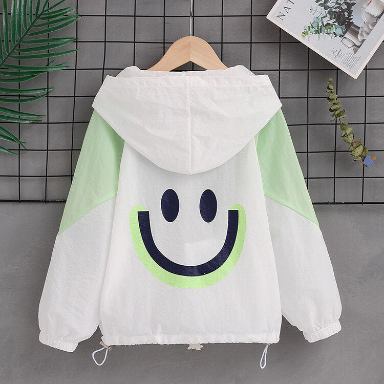 Damen nan leichte Kapuzenjacke mit Smiley-Print und Kordelzug R&B