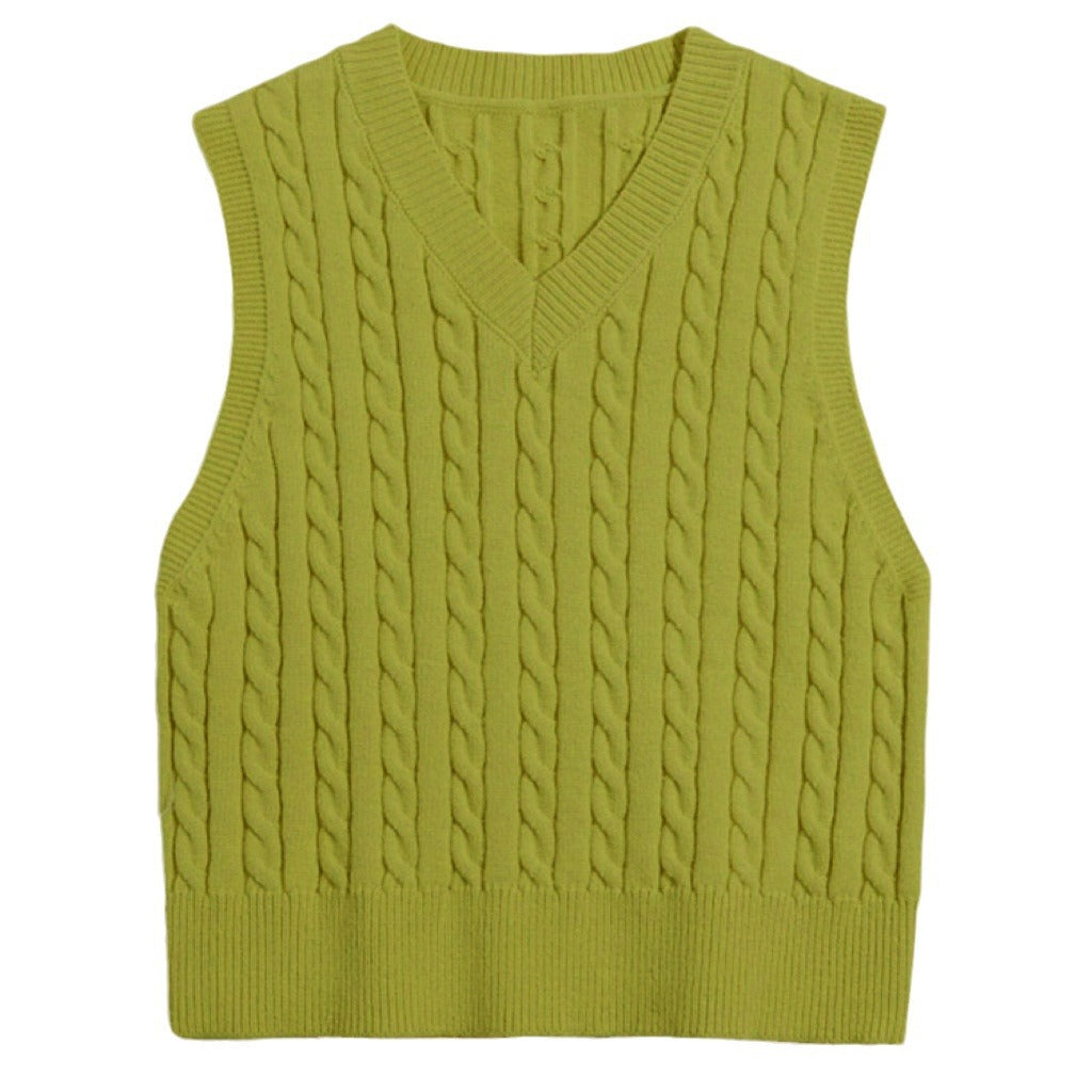 Damen Strickweste mit V-Ausschnitt und Zopfmuster EB