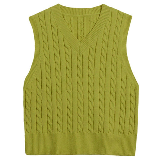Damen Strickweste mit V-Ausschnitt und Zopfmuster EB