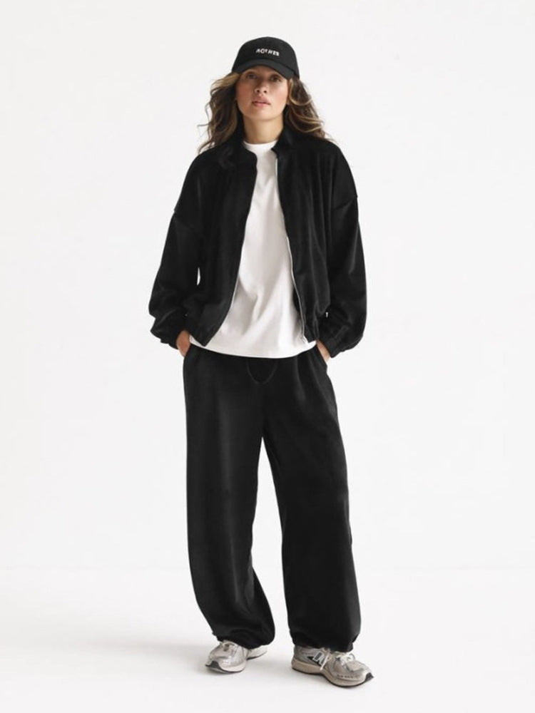Damen ausgestelltes Velours-Jogginganzug-Set mit kurzer Reißverschlussjacke und hochtaillierter Kordelhose Eichborn Berlin