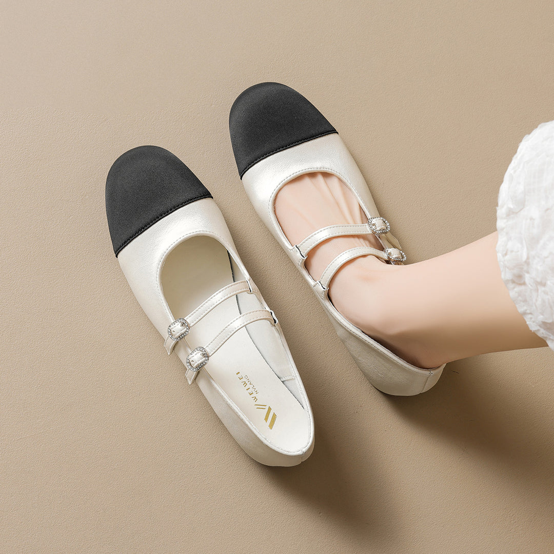Damen Ballerina-Schuhe mit doppeltem Riemen und glänzender Schnallenverzierung EB