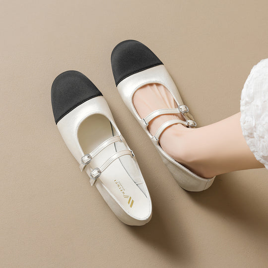 Damen Ballerina-Schuhe mit doppeltem Riemen und glänzender Schnallenverzierung EB