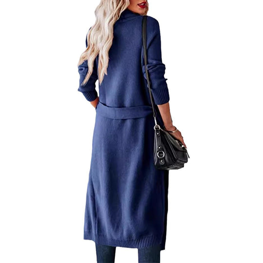 Damen Strickmantel mit eleganter Taillierung und praktischen Taschen EB