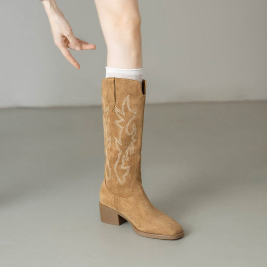 Damen Stiefel mit exquisiten Stickereien und komfortablem Absatz EB