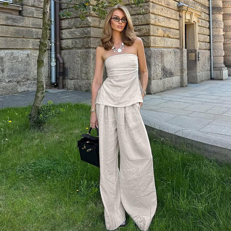 Damen Elegantes Zweiteiliges Set aus Leinen EB