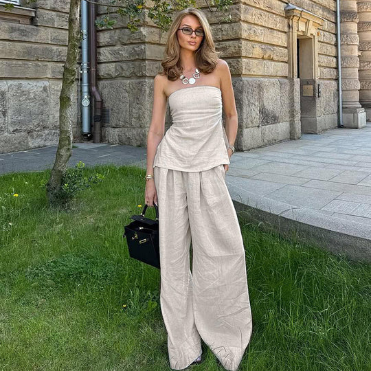 Damen Elegantes Zweiteiliges Set aus Leinen EB