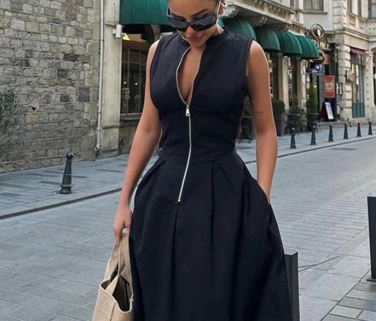 Damen Elegantes Maxi-Kleid mit tiefem V-Ausschnitt und schmalem Schnitt EB