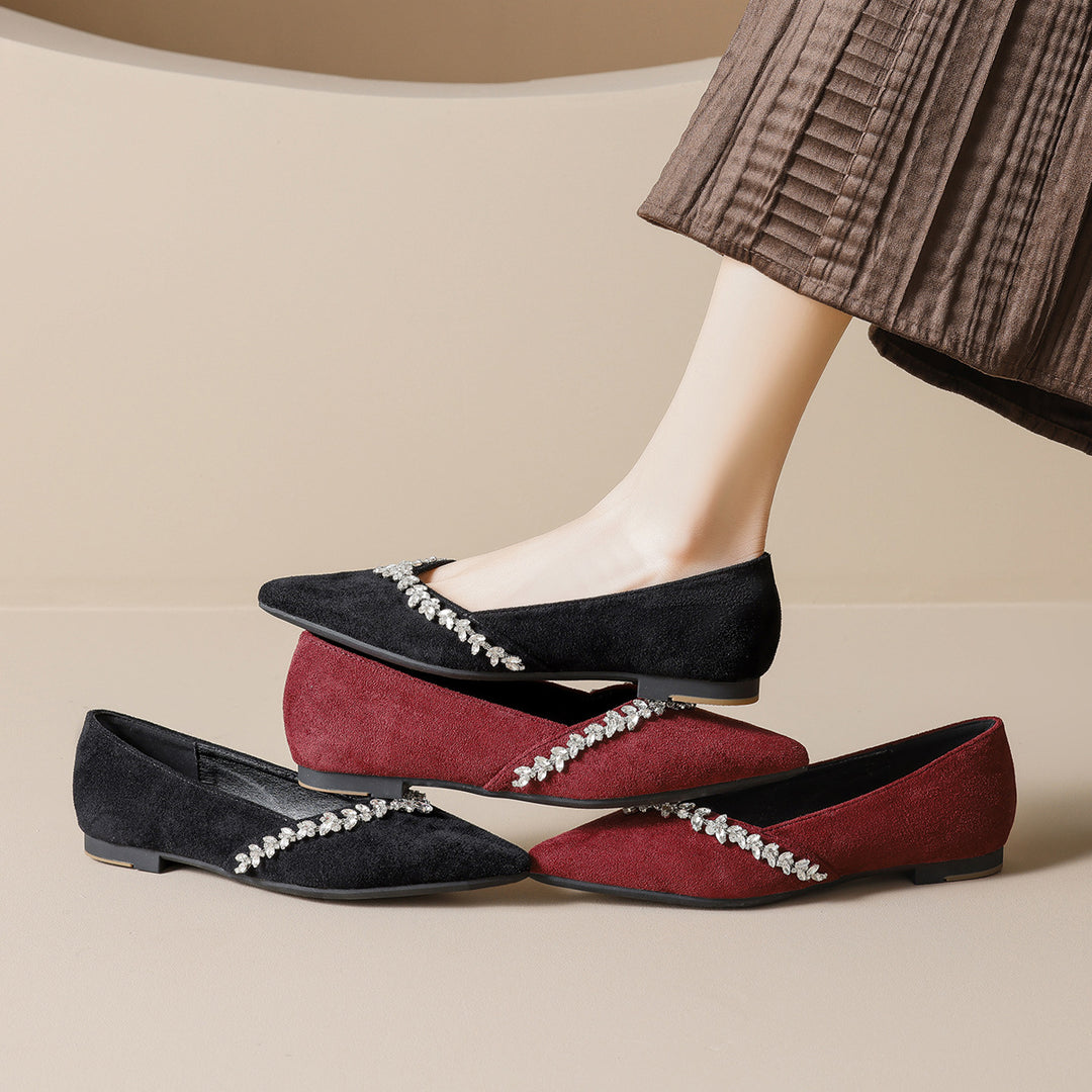 Damen Ballerinas mit funkelndem Strassbesatz und elegantem Spitzendesign EB