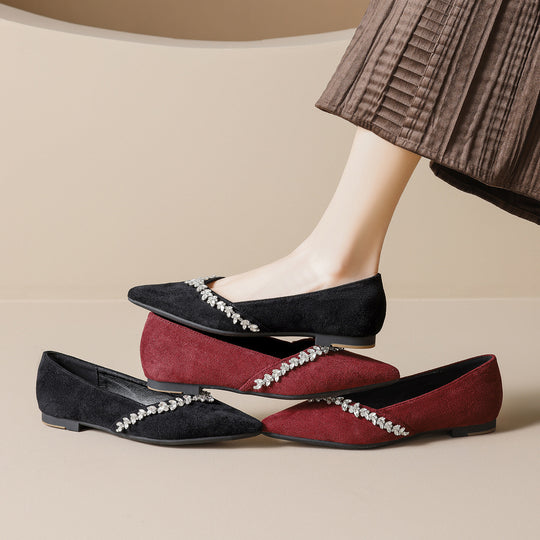 Damen Ballerinas mit funkelndem Strassbesatz und elegantem Spitzendesign EB